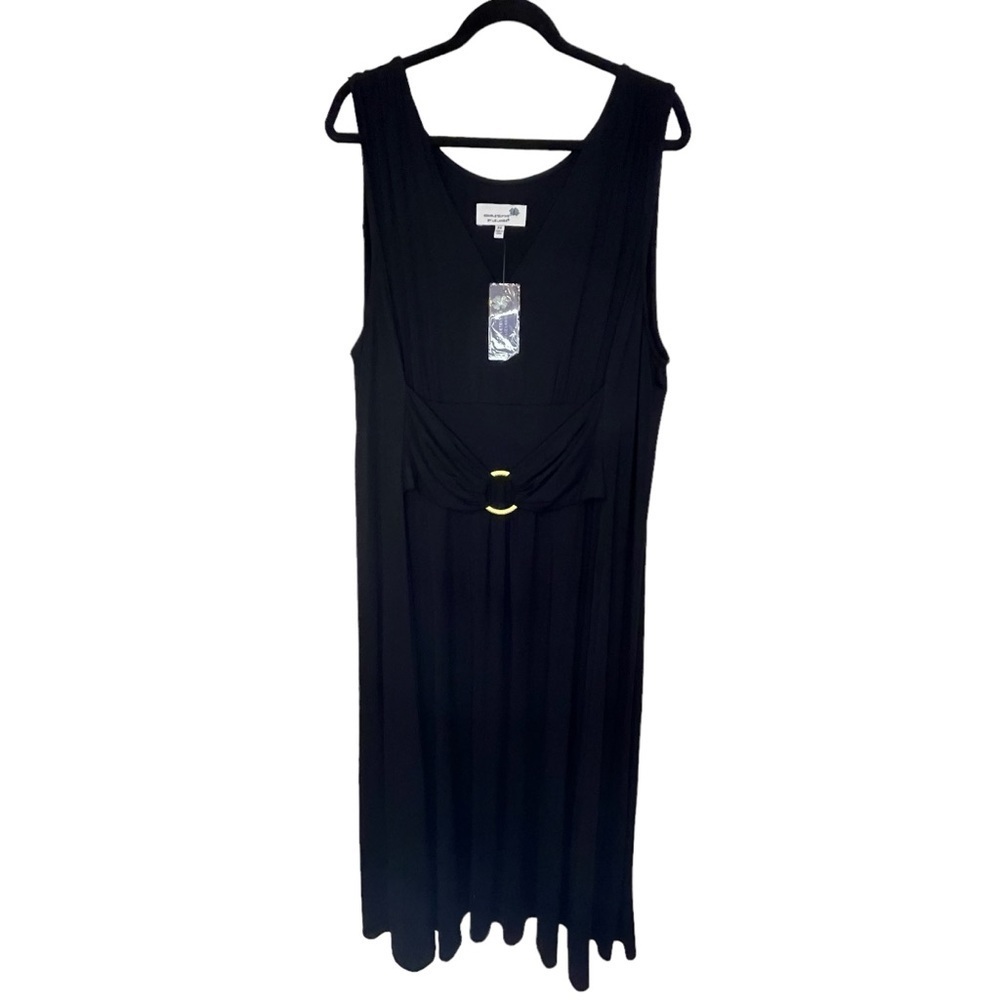 New Completely Me Liz Lange Dress 2X Black Sleeveless Midi Gold Embellishment